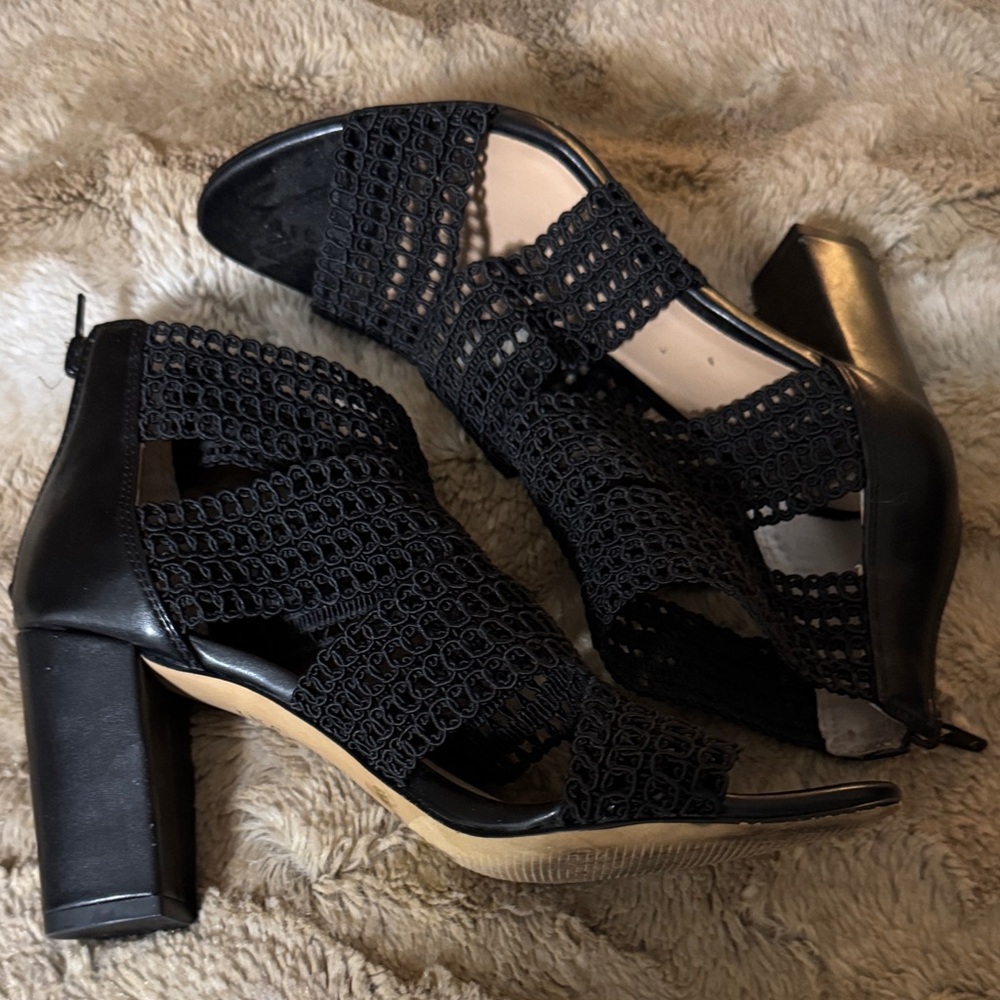 INC International Concepts Black Crochet Heels Size 6.5
